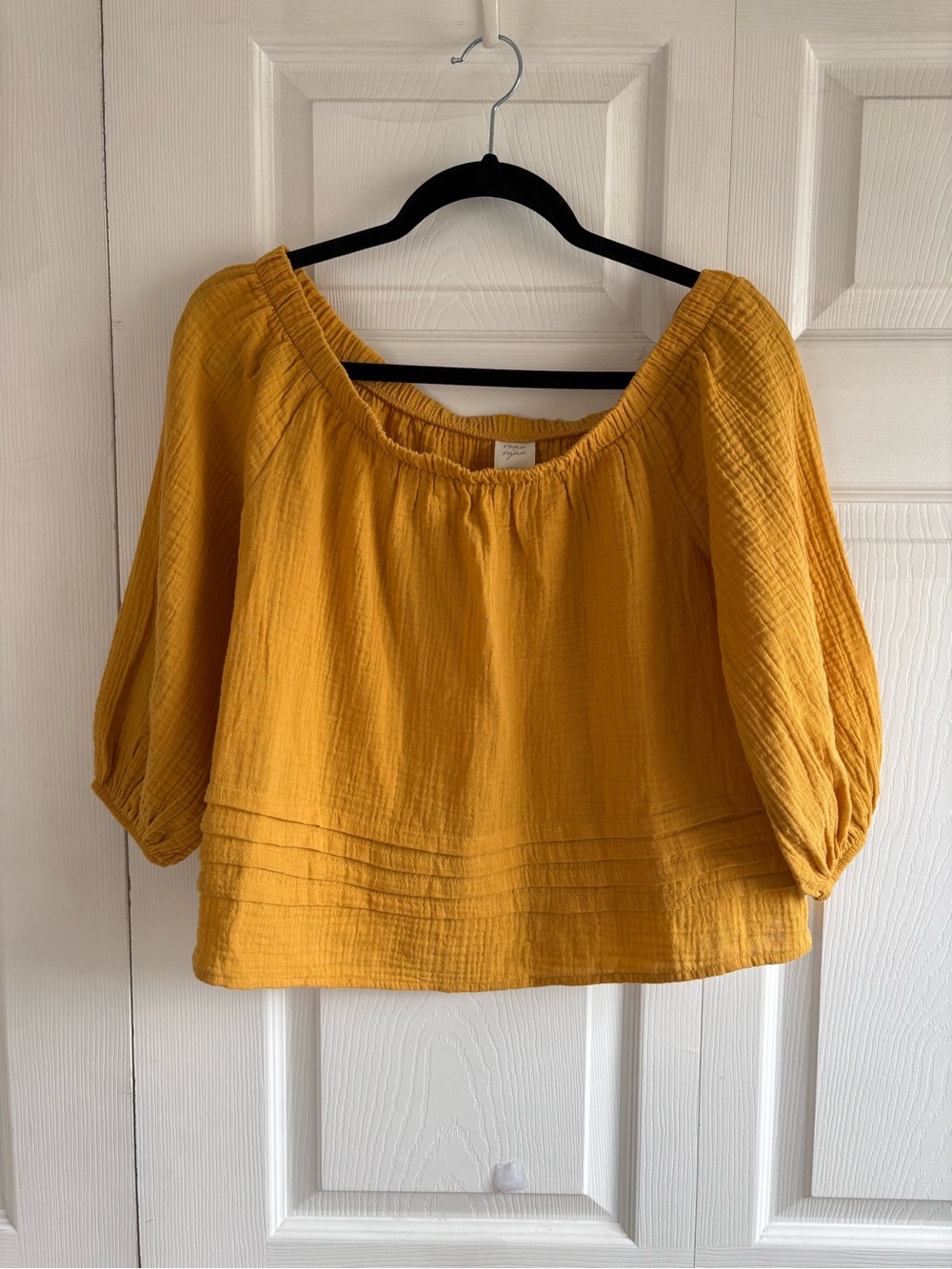 Evereve Roan+Ryan Puff Sleeve Blouse Top Yellow Mustard S Boxy Preppy Peasant